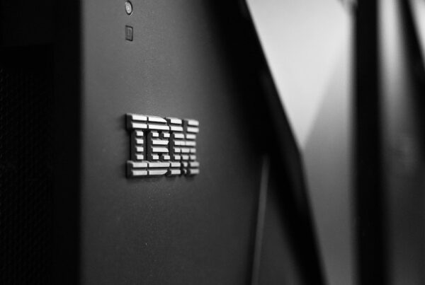 IBM logo on the side of a computer.