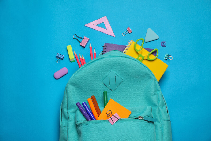 school backpack with supplies