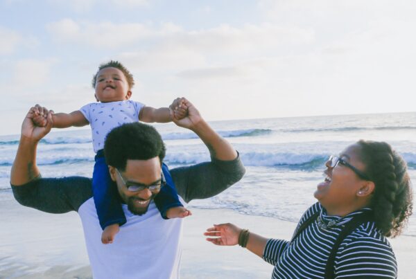 Black family at the beach on vacation